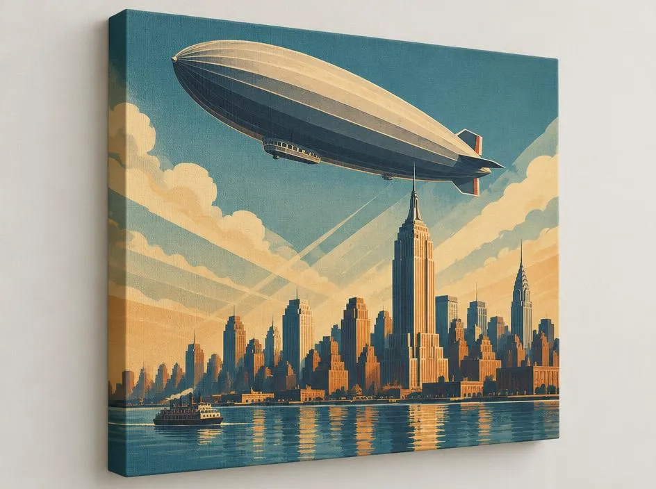 Quadre en llenç de saló art déco en zepelí, 80 × 40 cm